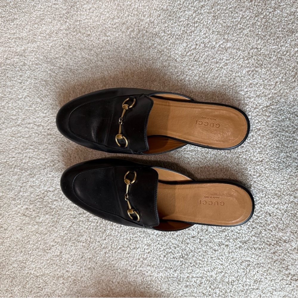 Gucci Black Mules with Gold Accent